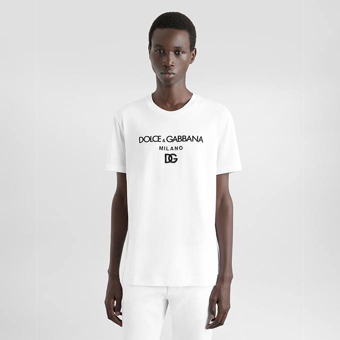 dolce & gabbana milano letter dg embroidery cotton t shirt